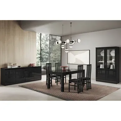 Deyton - Ensemble Séjour Complet Laqué Noir Table 160cm + Buffet + Vitrine Avec LEDs Deyton - Ensemble Séjour Complet Laqué Noir Table 160cm + Buffet + Vitrine Avec LEDs