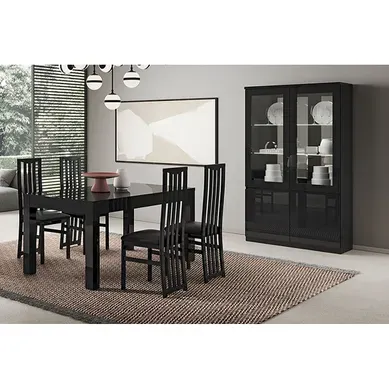 Deyton - Ensemble Séjour Laqué Noir Table 190cm + Vitrine Avec LEDs Deyton - Ensemble Séjour Laqué Noir Table 190cm + Vitrine Avec LEDs