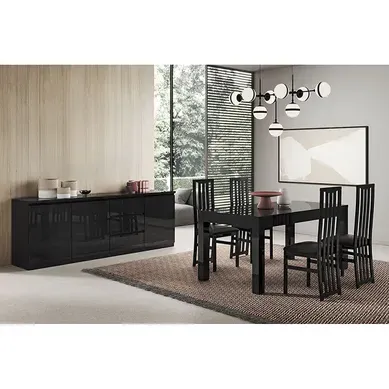 Deyton - Ensemble Séjour Laqué Noir Table 190cm + Buffet 3 Portes Deyton - Ensemble Séjour Laqué Noir Table 190cm + Buffet 3 Portes