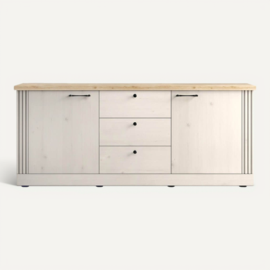 Nashvil - Buffet 2 Portes 3 Tiroirs Aspect Chêne Blanchi Et Chêne Clair Nashvil - Buffet 2 Portes 3 Tiroirs Aspect Chêne Blanchi Et Chêne Clair