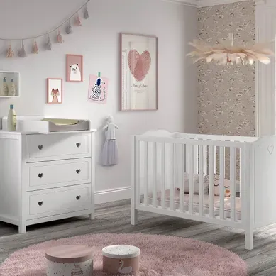 Milady - Ensemble Lit Bébé 60x120cm Avec Commode Et Plan à Langer Laqué Blanc Milady - Ensemble Lit Bébé 60x120cm Avec Commode Et Plan à Langer Laqué Blanc