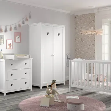 Milady - Chambre Bébé Avec Armoire 2 Portes, Commode Et Plan à Langer Laqué Blanc Milady - Chambre Bébé Avec Armoire 2 Portes, Commode Et Plan à Langer Laqué Blanc