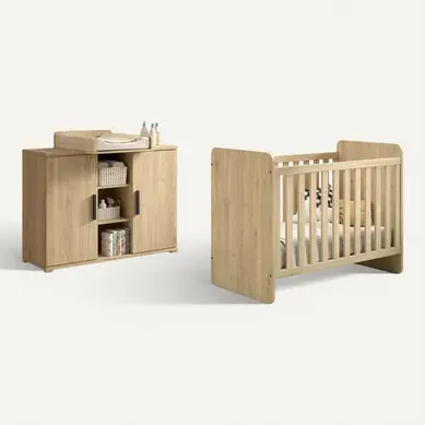 Marco - Chambre Bébé Lit 60x120cm + Meuble à Langer Aspect Chêne Clair Marco - Chambre Bébé Lit 60x120cm + Meuble à Langer Aspect Chêne Clair