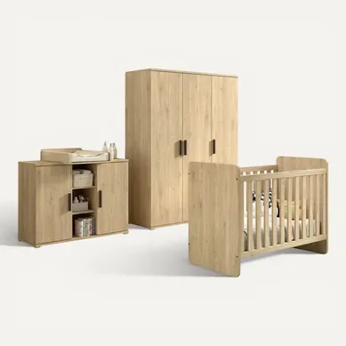 Marco - Chambre Bébé Lit 60x120cm + Meuble à Langer + Armoire 3p Aspect Chêne Clair Marco - Chambre Bébé Lit 60x120cm + Meuble à Langer + Armoire 3p Aspect Chêne Clair