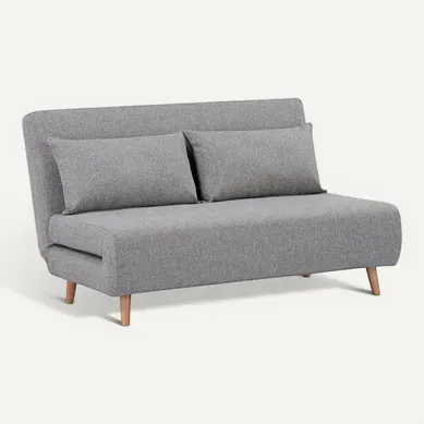 Brewen - Chauffeuse 2 Places Convertible Tissu Gris Chiné Avec Coussins
