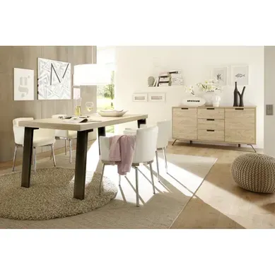 Palamo - Ensemble Séjour Buffet 2 Portes 3 Tiroirs Aspect Bois Pieds Métal Gris Foncé Palamo - Ensemble Séjour Buffet 2 Portes 3 Tiroirs Aspect Bois Pieds Métal Gris Foncé