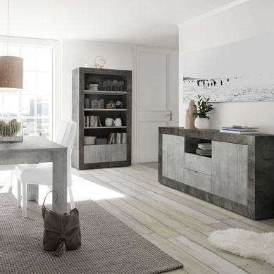 Ensemble Séjour Avec Table 180cm Gris Aspect Cimento Et Oxyde - Paolino Ensemble Séjour Avec Table 180cm Gris Aspect Cimento Et Oxyde - Paolino