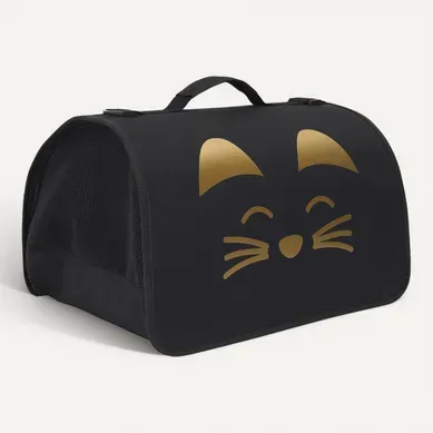 Sac De Transport Pour Animaux 40x27xh21cm Noir À Motif Doré - Travel Sac De Transport Pour Animaux 40x27xh21cm Noir À Motif Doré - Travel