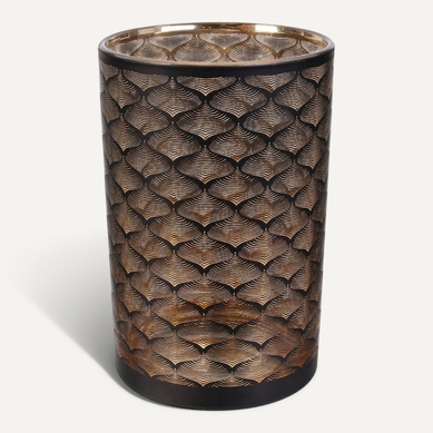 Vase Cylindrique En Verre Noir Et Cuivre à Motifs - Maury Vase Cylindrique En Verre Noir Et Cuivre à Motifs - Maury