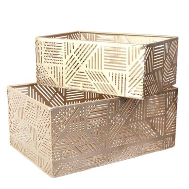 Lot De 2 Paniers De Rangements En Métal Doré Ajouré Motif Géométrique - Glowup Lot De 2 Paniers De Rangements En Métal Doré Ajouré Motif Géométrique - Glowup