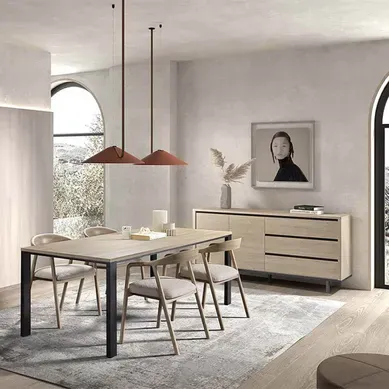 Ensemble Séjour Table Repas 200cm + Buffet Aspect Bois Finition Urban Oak - Bonnie Ensemble Séjour Table Repas 200cm + Buffet Aspect Bois Finition Urban Oak - Bonnie