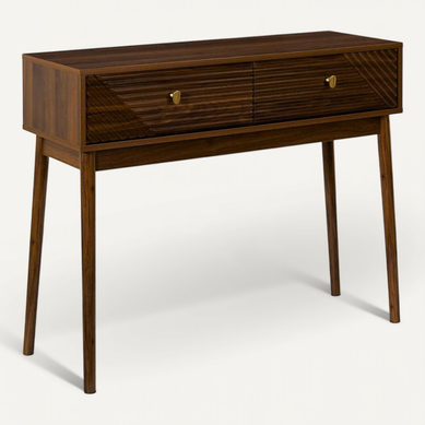 Console 2 Tiroirs En Bois Et Mdf Pieds En Pin Teinté Chêne Foncé - Colette Console 2 Tiroirs En Bois Et Mdf Pieds En Pin Teinté Chêne Foncé - Colette