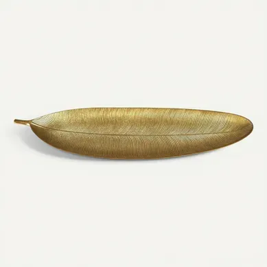 Vide-poche En Bois Feuille De Bananier Dorée 59,5cm