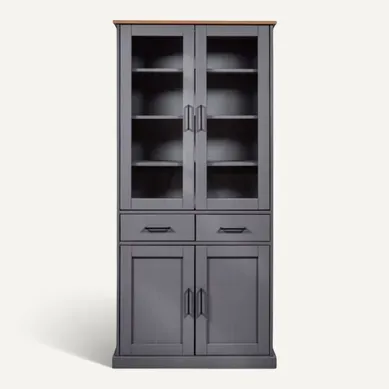 Vitrine 4 Portes 2 Tiroirs En Pin Massif Teinté Gris - Fabio Vitrine 4 Portes 2 Tiroirs En Pin Massif Teinté Gris - Fabio
