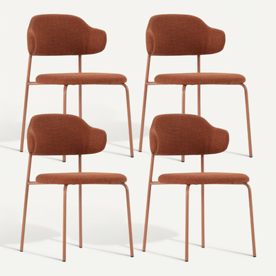 Lot De 4 Chaises Vintage En Métal Avec Assise Et Dossier En Tissu Chiné Terracotta - Laderi Lot De 4 Chaises Vintage En Métal Avec Assise Et Dossier En Tissu Chiné Terracotta - Laderi
