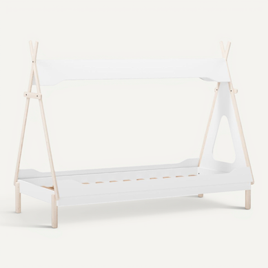 Lit Tipi 90x190 En Mdf Et Pin Massif Laqué Blanc Et Ciré Naturel - Nolian Lit Tipi 90x190 En Mdf Et Pin Massif Laqué Blanc Et Ciré Naturel - Nolian