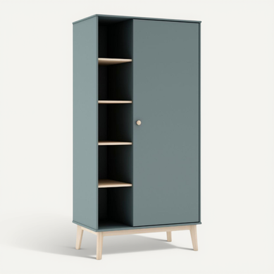 Penderie 1 Porte Et 5 Niches En Pin Massif Et Mdf Laqué Vert Kaki Et Naturel - Kaina