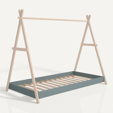 Lit Tipi 90x200cm Hauteur Réglable En Mdf Laqué Vert Kaki Et Pin Massif Naturel - Kanoa Lit Tipi 90x200cm Hauteur Réglable En Mdf Laqué Vert Kaki Et Pin Massif Naturel - Kanoa