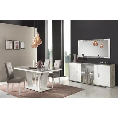 Denys - Ensemble Séjour Laqué Blanc Et Effet Bois Taupe Denys - Ensemble Séjour Laqué Blanc Et Effet Bois Taupe