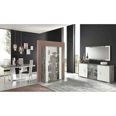 Denys - Ensemble Séjour Complet Laqué Blanc Et Effet Bois Taupe Denys - Ensemble Séjour Complet Laqué Blanc Et Effet Bois Taupe