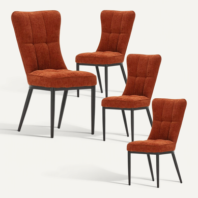 Lot De 4 Chaises En Tissu Polyester Doux Terracotta Et Pieds En Métal Laqué Noir - Damyan Lot De 4 Chaises En Tissu Polyester Doux Terracotta Et Pieds En Métal Laqué Noir - Damyan