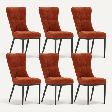 Lot De 6 Chaises En Tissu Polyester Doux Terracotta Et Pieds En Métal Laqué Noir - Damyan Lot De 6 Chaises En Tissu Polyester Doux Terracotta Et Pieds En Métal Laqué Noir - Damyan