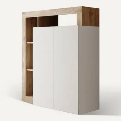 Bureau Secrétaire 2 Portes Contemporain Blanc Laqué Et Aspect Bois Finition Cadiz - Arturo