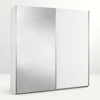 Armoire 2 Portes Coulissantes Blanc Laqué Avec 1 Porte Miroir - Mariane