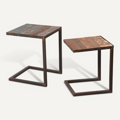 Tables Basses Gigognes Carrées En Métal Et Plateaux Bois Massif Recyclé - Erel Tables Basses Gigognes Carrées En Métal Et Plateaux Bois Massif Recyclé - Erel