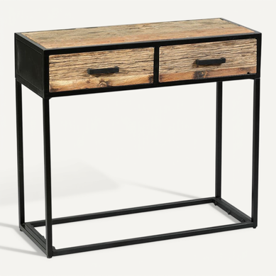 Console 2 Tiroirs En Teck Recyclé Et Métal Laqué Noir - Tanetoa Console 2 Tiroirs En Teck Recyclé Et Métal Laqué Noir - Tanetoa