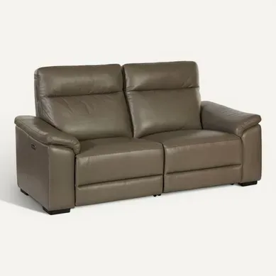 Canapé Relax Electrique 3 Places En Cuir Taupe Foncé - Stanley