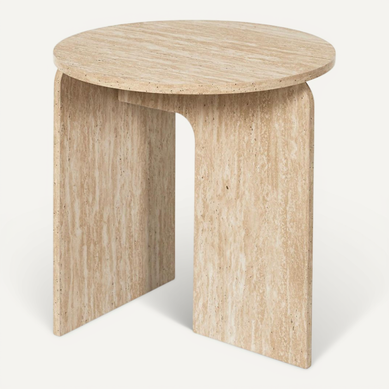 Table D'appoint D.45cm Plateau Et Piétements En Mdf Aspect Travertin - Vertina Table D'appoint D.45cm Plateau Et Piétements En Mdf Aspect Travertin - Vertina