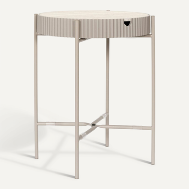 Table D'appoint Plateau Amovible Aspect Pierre Naturelle Piétement Métal Laqué Beige - Shanon Table D'appoint Plateau Amovible Aspect Pierre Naturelle Piétement Métal Laqué Beige - Shanon