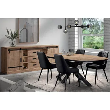 Cedra - Ensemble Industriel Buffet + Table Ovale 230cm Cedra - Ensemble Industriel Buffet + Table Ovale 230cm