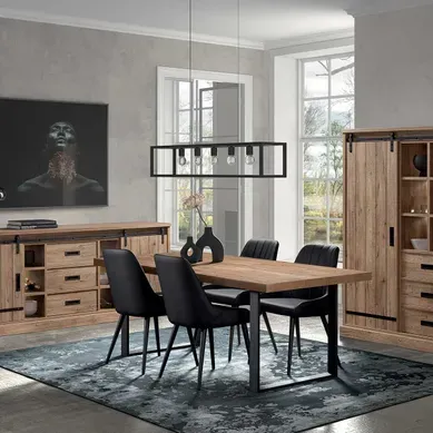 Cedra - Ensemble Séjour Industriel Complet Avec Table 230cm Piètement U Cedra - Ensemble Séjour Industriel Complet Avec Table 230cm Piètement U