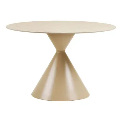 Table Repas D.120cm Plateau En Céramique Aspect Travertin Pied En Métal Beige - Rivage Table Repas D.120cm Plateau En Céramique Aspect Travertin Pied En Métal Beige - Rivage