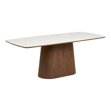 Table Repas 200cm Plateau En Céramique Aspect Marbre Pied Placage Frêne Teinté - Nelly Table Repas 200cm Plateau En Céramique Aspect Marbre Pied Placage Frêne Teinté - Nelly