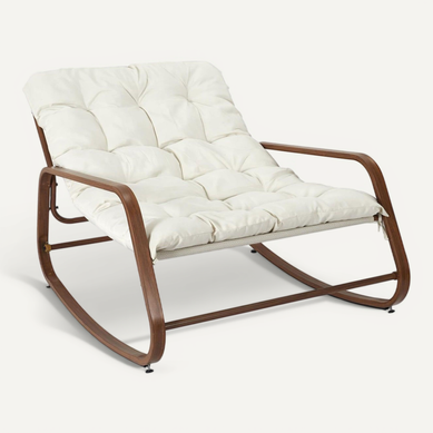 Vidia - Fauteuil à Bascule Effet Bois Avec Coussin Capitonné Vidia - Fauteuil à Bascule Effet Bois Avec Coussin Capitonné