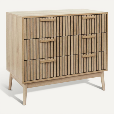 Pajan - Commode 3 Tiroirs Effet Bois Avec Tasseaux Pajan - Commode 3 Tiroirs Effet Bois Avec Tasseaux