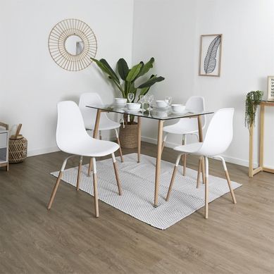 Verana - Ensemble Table En Verre + 4 Chaises Pp Blanc Verana - Ensemble Table En Verre + 4 Chaises Pp Blanc
