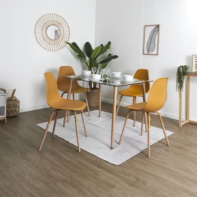 Verana - Ensemble Table En Verre + 4 Chaises Pp Jaune Verana - Ensemble Table En Verre + 4 Chaises Pp Jaune