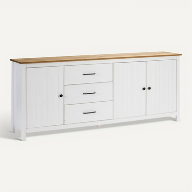 Tina - Buffet Bas 3 Portes 3 Tiroirs Bois Ciré Et Blanc Tina - Buffet Bas 3 Portes 3 Tiroirs Bois Ciré Et Blanc