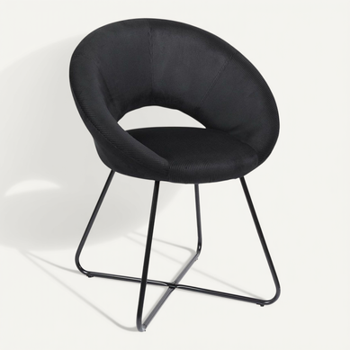 Konae - Fauteuil Rond Ajouré En Velours Côtelé Noir Konae - Fauteuil Rond Ajouré En Velours Côtelé Noir