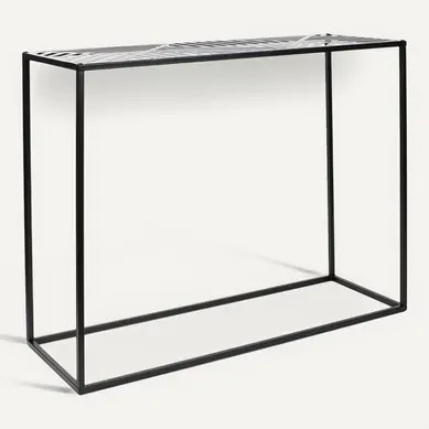 Vania - Console En Métal Noir Plateau Motifs Géométriques Vania - Console En Métal Noir Plateau Motifs Géométriques
