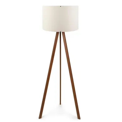 Lampadaire Trépied Effet Bois Noyer, Abat-jour écru Kilis Lampadaire Trépied Effet Bois Noyer, Abat-jour écru Kilis