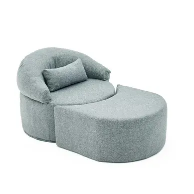 Fauteuil Méridienne Gris Avec Pouf Demi-lune Patna