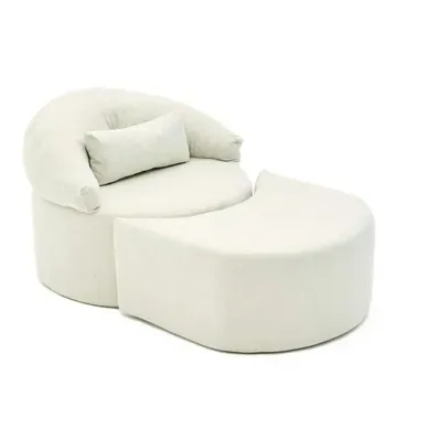 Fauteuil Méridienne écru Avec Pouf Demi-lune Patna
