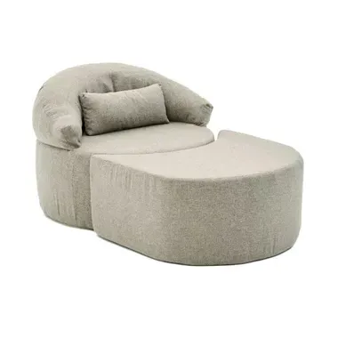 Fauteuil Méridienne Taupe Avec Pouf Demi-lune Patna