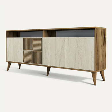 Buffet Moderne Effet Bois Et Travertin 4 Portes 2 Niches Umea Buffet Moderne Effet Bois Et Travertin 4 Portes 2 Niches Umea