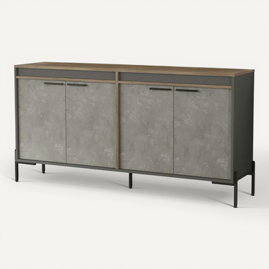 Buffet Moderne 4 Portes Décor Bois Foncé, Béton Et Gris Jena Buffet Moderne 4 Portes Décor Bois Foncé, Béton Et Gris Jena